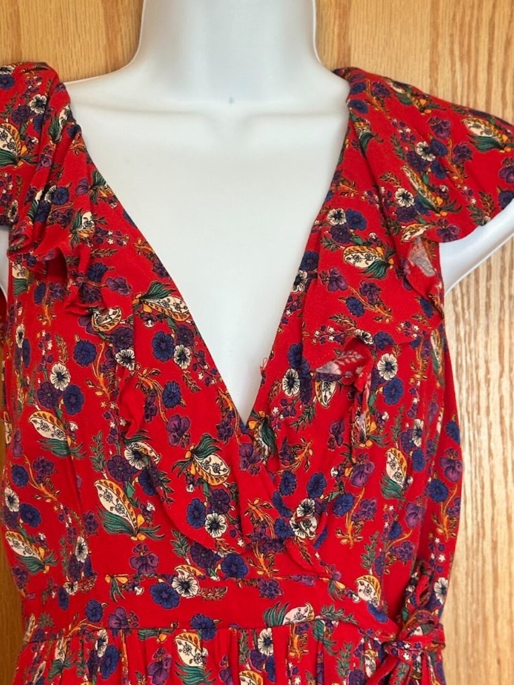 Maeve by Anthropologie Rosalie Red Floral Wrap Dress Size 4 - Picture 3 of 8